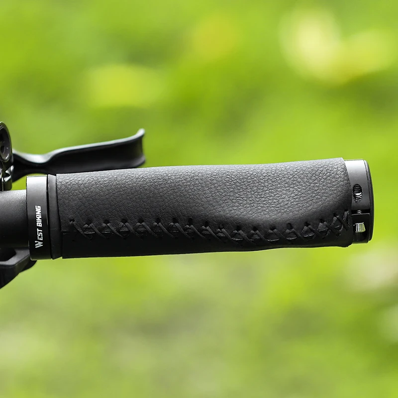 

Bicycle Grip Soft Leather Comfortable Sweatproof Handle Anti Slip Aluminum Lock Anti Shock Bicycle Accessories