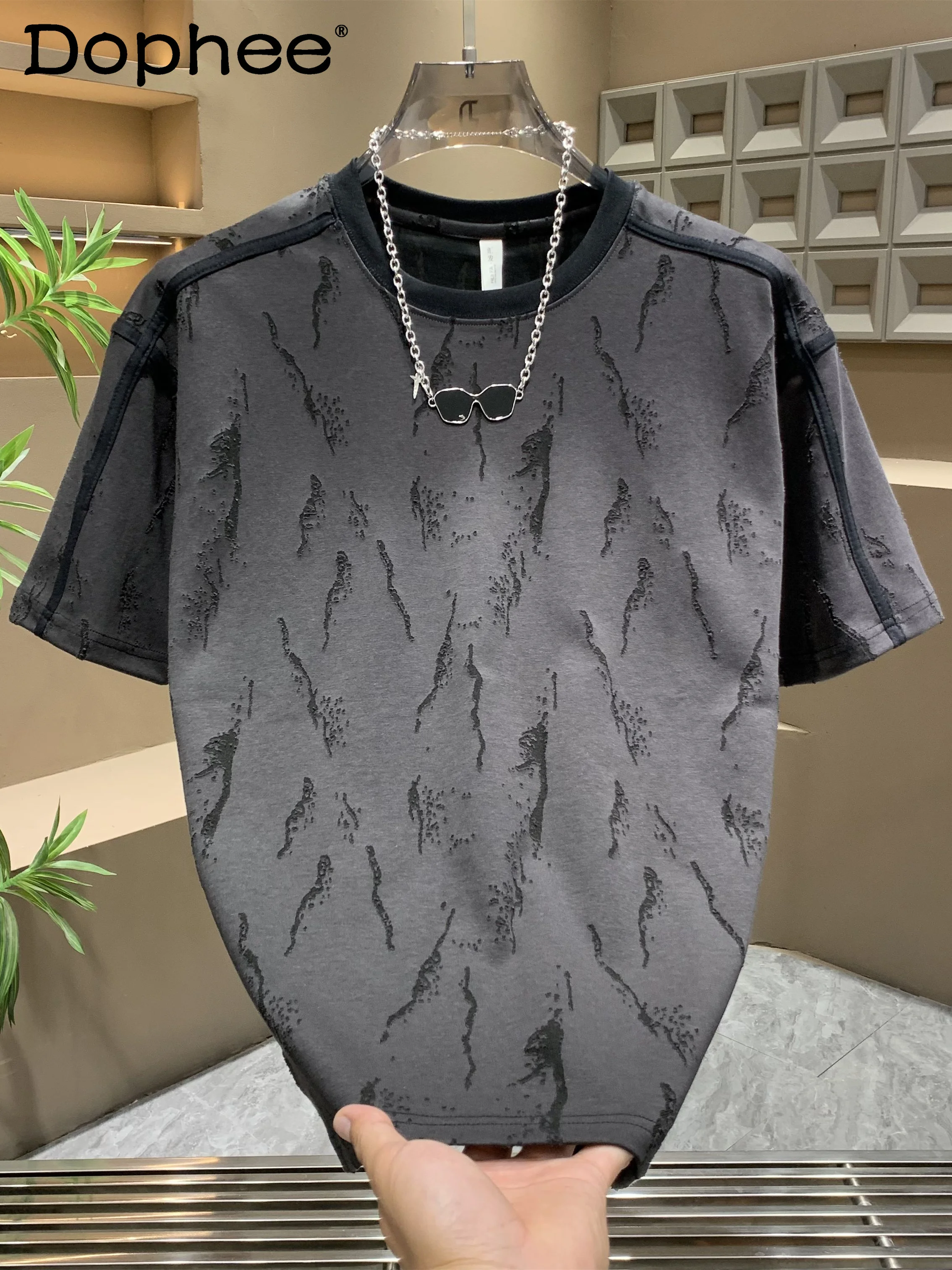 

Fashion Trendy Design Round Neck Short Sleeve T-Shirt for Men 2025 Summer New Casual Loose Half Sleeve Top