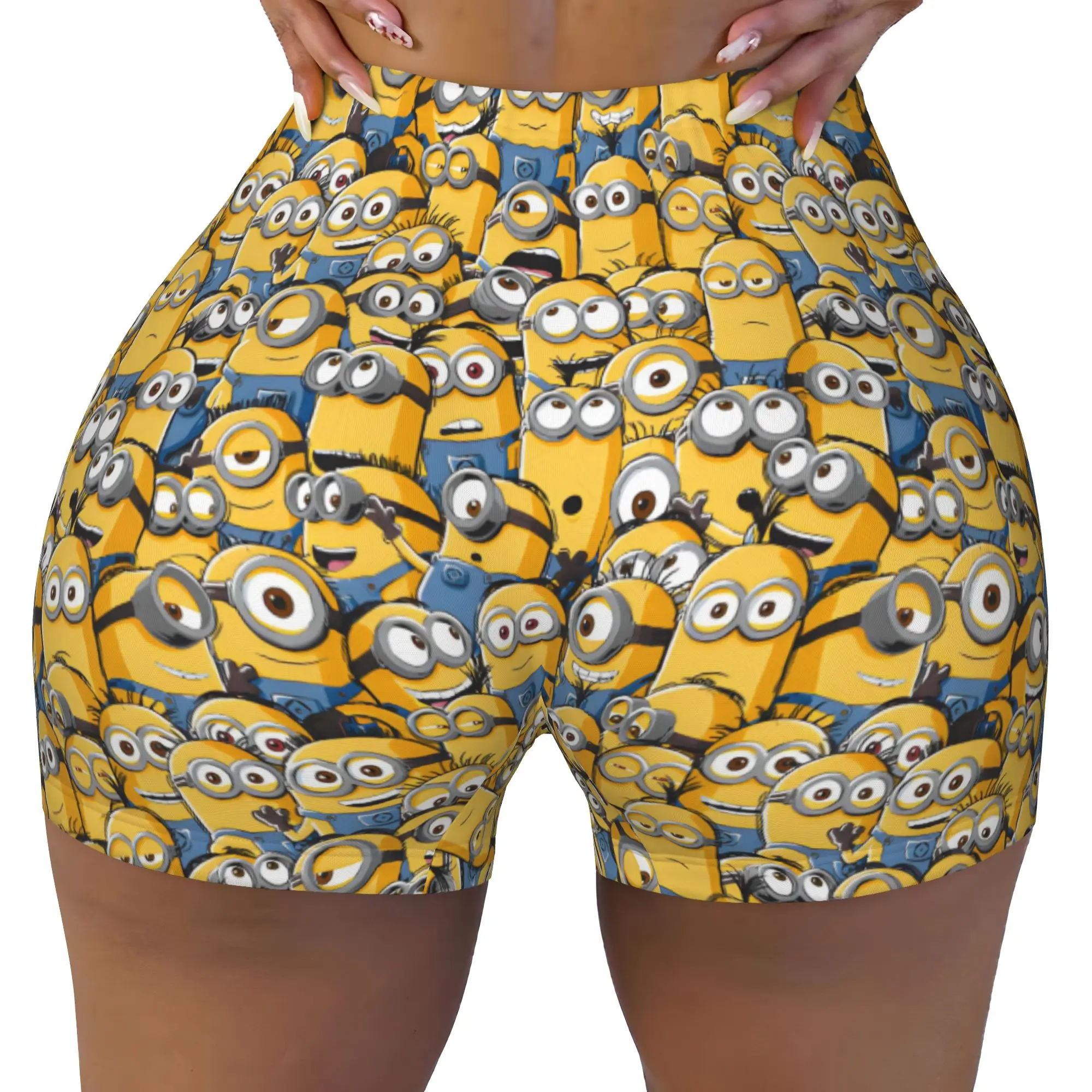 Custom M-Minioned Manga Gym Volleyball Biker Shorts for Women Anime Workout Yoga Shorts