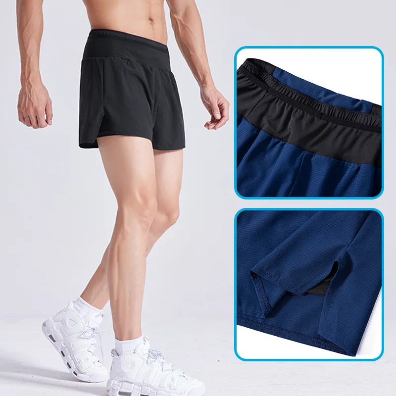 Shorts de Fitness de Secagem Rápida com Camadas Duplas 2026, Shorts de Corrida de Maratona com Bolsa na Cintura para Homens e Mulheres, Roupa Esportiv