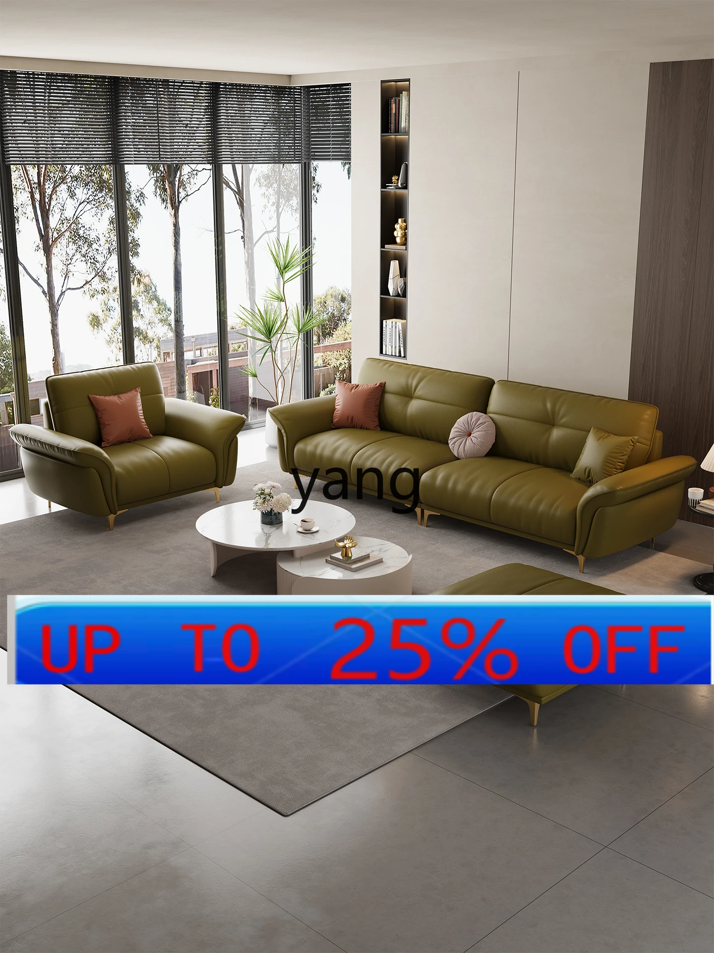 

LMM small apartment modern light luxury straight row first layer cowhide sofa