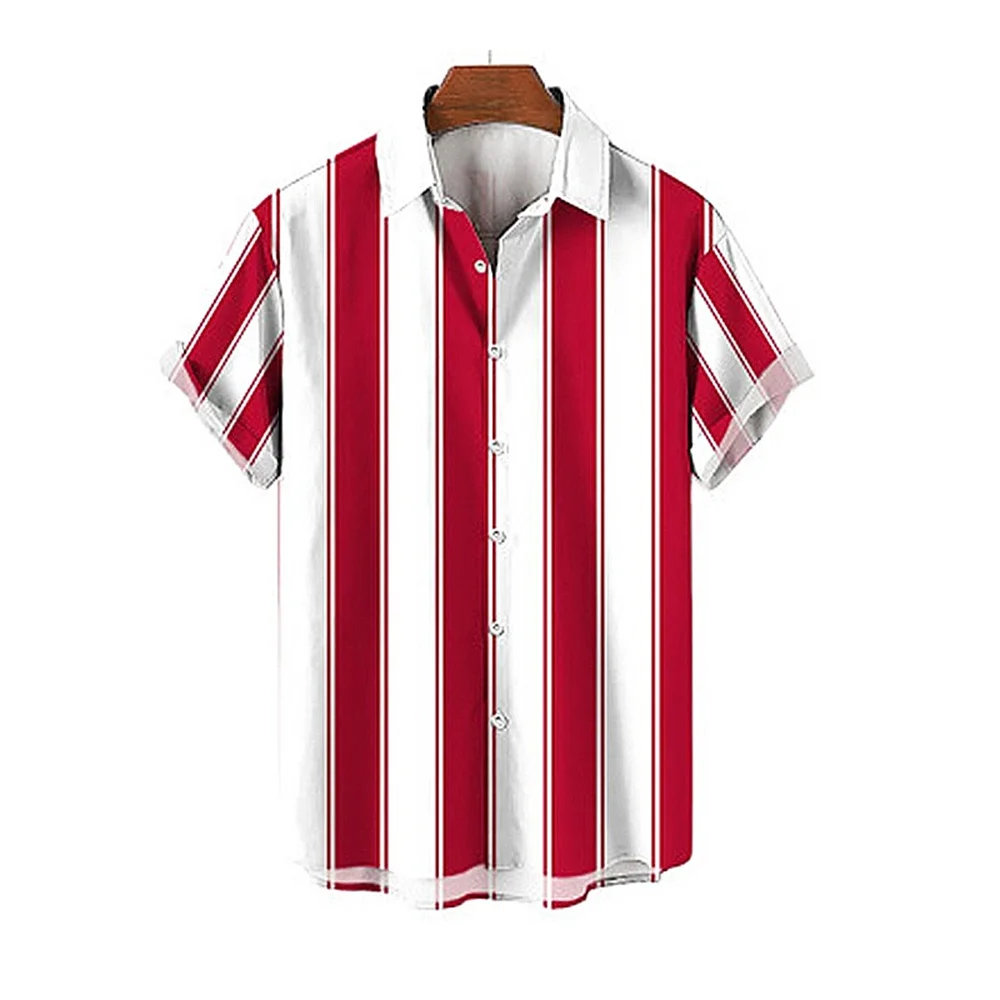 Men\'s 2024 Summer New Shirt 3D Digital Printing Casual Fashion Striped Shirt Thin Beach Oversized Daily Vacation Tops Clothing