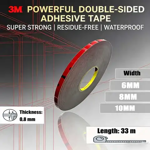 3M 5108 Double Sided Tape 33m Strong Adhesive Acrylic Foam Tape for Car Trim Molding Emblem Attachment Repair