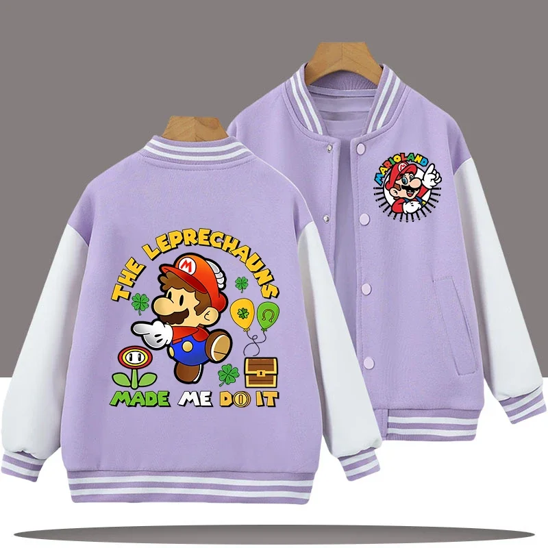 

2026 New Model Mario Boy Sport Shirt for Children's Baseball Outfit with Cartoon Print Girls' Casual Top for Autumn/Winter Coat
