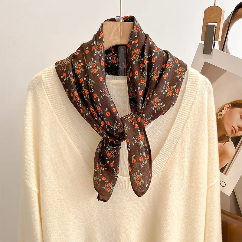 Fashion 70cm Cotton Square Scarf Women Floral Print Design Bandanas Lady Scarves Headband Accessories Handkerchief Hair