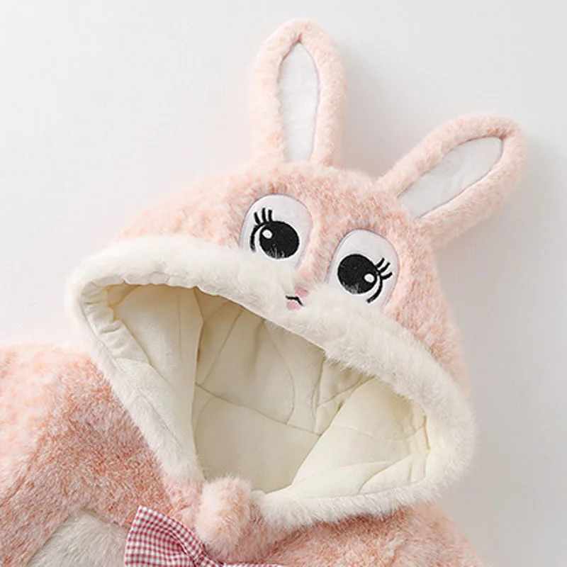 IYEAL طفل دافئ الصوف رومبير الشتاء طفلة الزي في الهواء الطلق سوبر لطيف أرنب بذلة الخريف والشتاء معطف القطن سميك