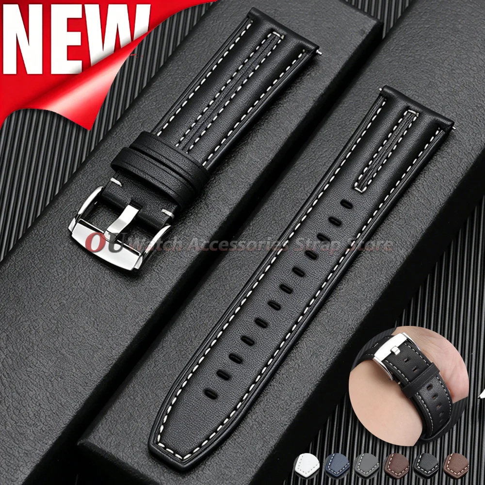 For Huawei Handmade Vintage Leather Watch Band 22mm Stitching Cowhide Strap Business for Seiko Smartwatch Wristband Accessories