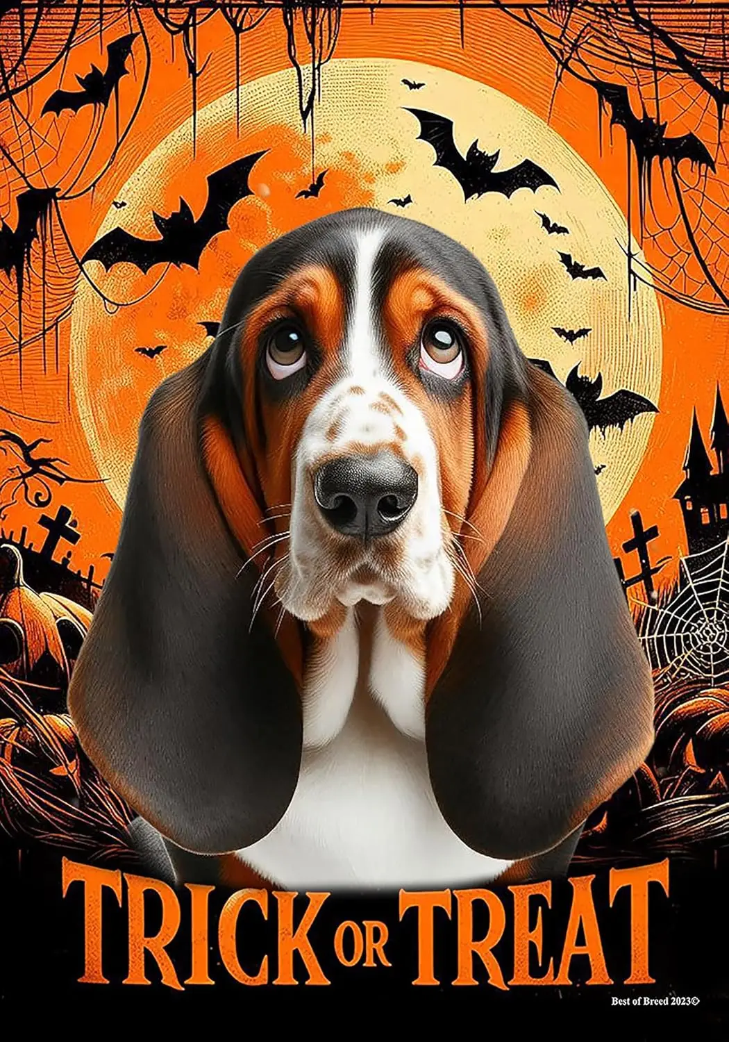 Basset Hound Open Tri - Best of Breed Halloween Garden Flag