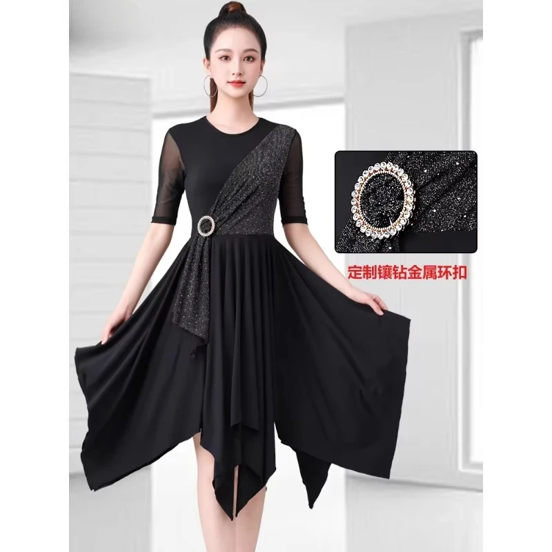 High-End Square Dance Dress 2025 New Mid-Sleeve Ballroom Latin Dance Dress  Fashion Performance And Practice Outfit