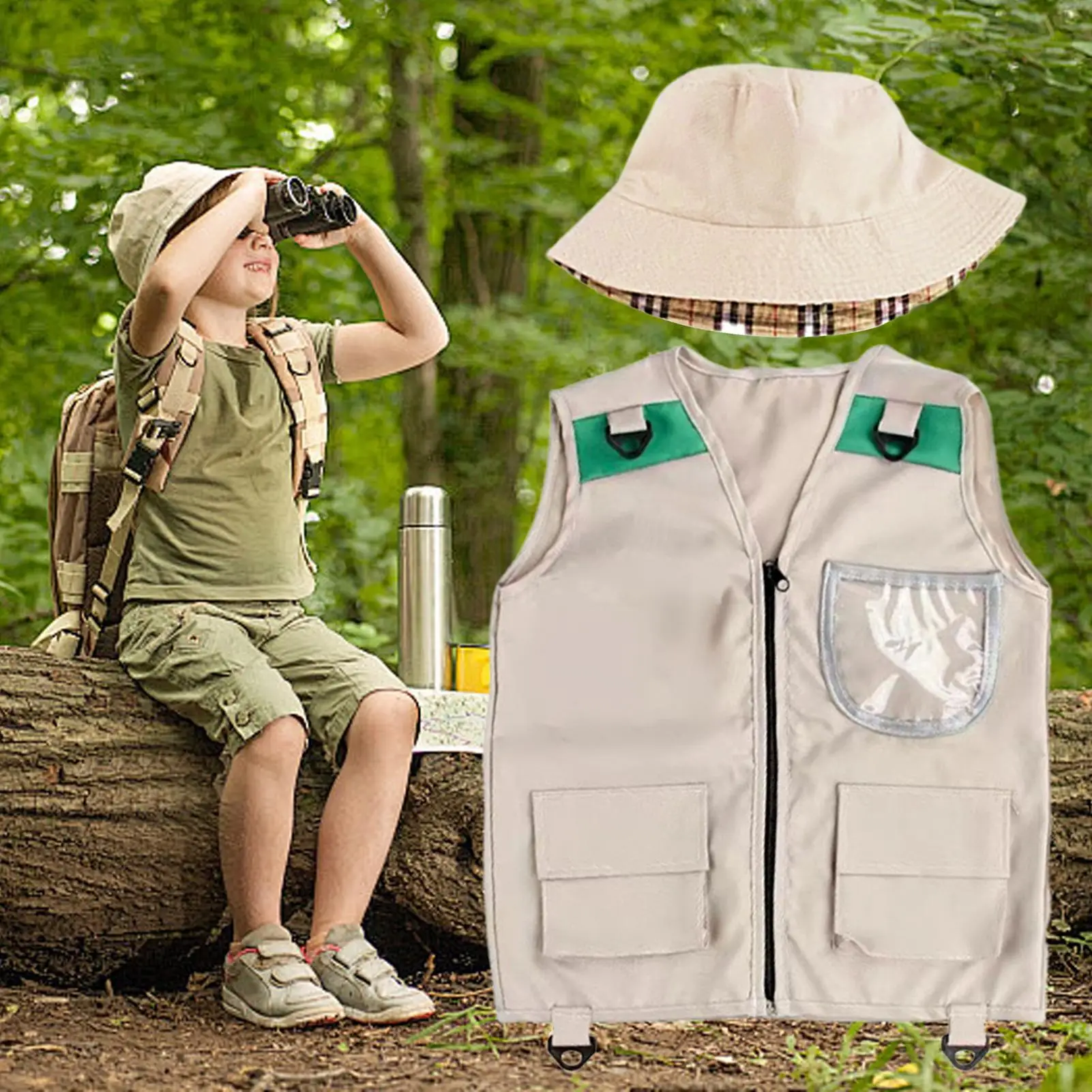 어린이 낚시 조끼 공원 관리인 의상 (포켓 & 걸이 고리 포함) 역할놀이 동물원 관리인 의상 어린이 모험 낚시 조끼