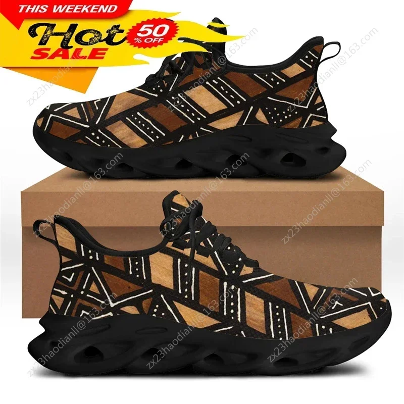 African Ethnic Tribal Pattern Sneaker for Male  New Men's Fashion Flex Control Running Shoes Lace-up Footwear