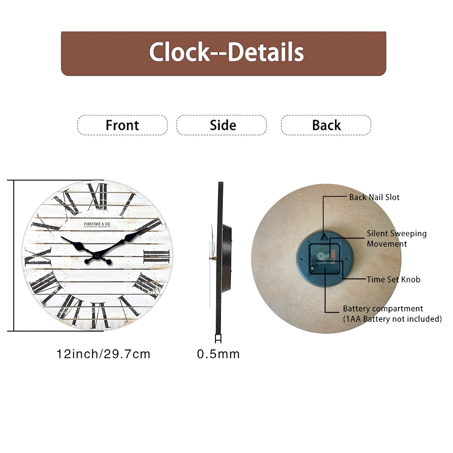 1pc white wooden wall clock, retro Roman numerals design wall clock, non-ticking silent clock, living room study decoration view 6