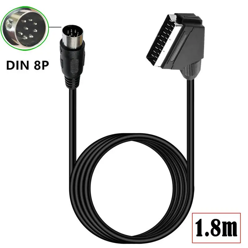 1.8m Tin Plated Copper European Standard Broom Head Wire Game Console Broom Head SCART to Large DIN 8P RGB Audio Cable