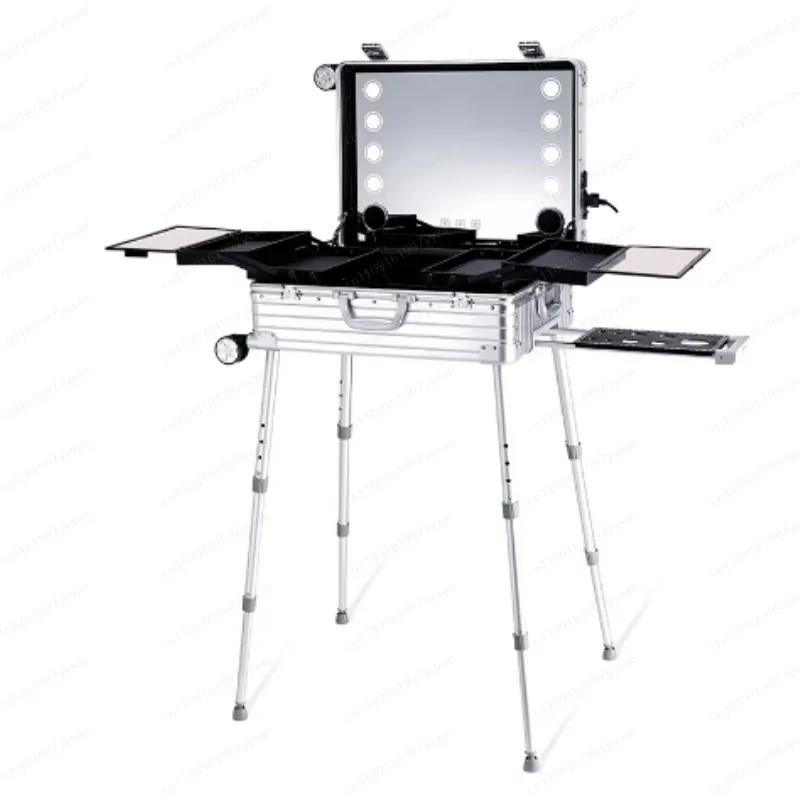 

NEW Trolley Suitcase LED Light Mirror Luggage Aluminum Professional Rolling Cosmetic Case Beauty Makeup Frame Folding Table