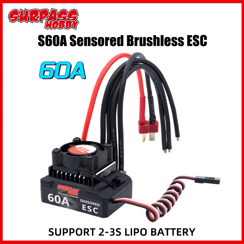 SURPASSHOBBY Brushless ESC 60A Sensored Electronic Speed Controller 6V/3A BEC For 1/10 1/12 RC Car For 380 390 540 Motors