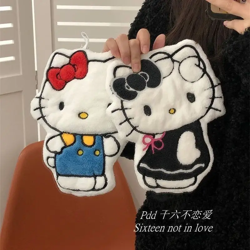 Toalla de Mano de Doble Capa con Diseño de Hello Kitty, Absorbente, Suave, de Terciopelo Coral, Tipo Colgante para Lavarse las Manos