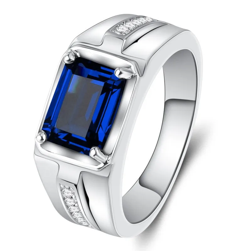 

New Fashion Business Sapphire Rectangular 's Open Dominant Zirconia Men's Adjustable Ring
