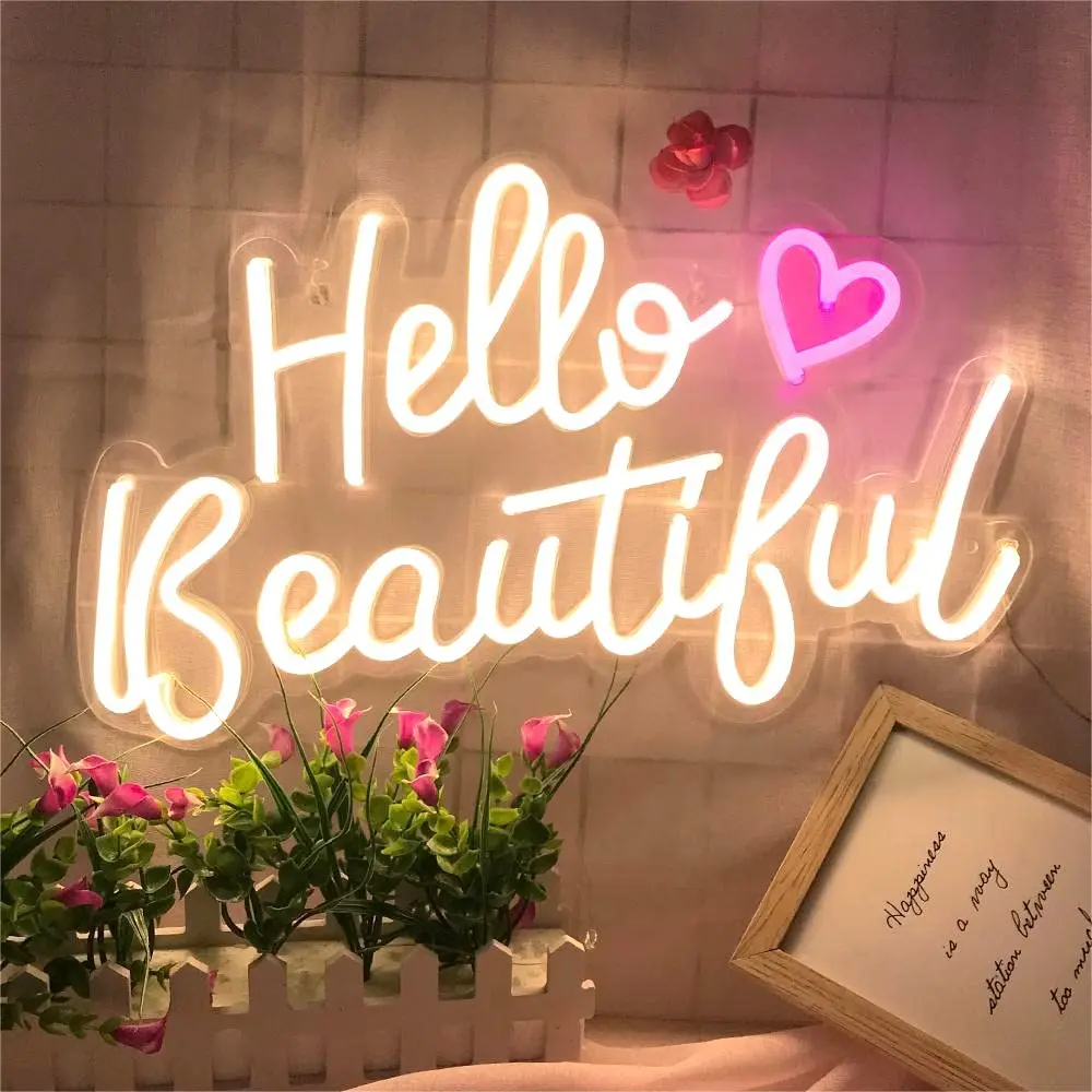 Hello Prachtige Neon Sign Roze Glow Neon Sign Usb Powered Game Room Slaapkamer Valentijnsdag Verlichting Verjaardagsfeestje Decoratie