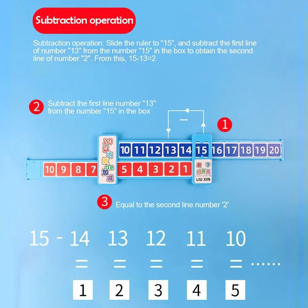 Plastic Math Decomposition Ruler Within 20 Portable Addition Ruler Pink/Blue Teaching Demonstration Subtraction Ruler