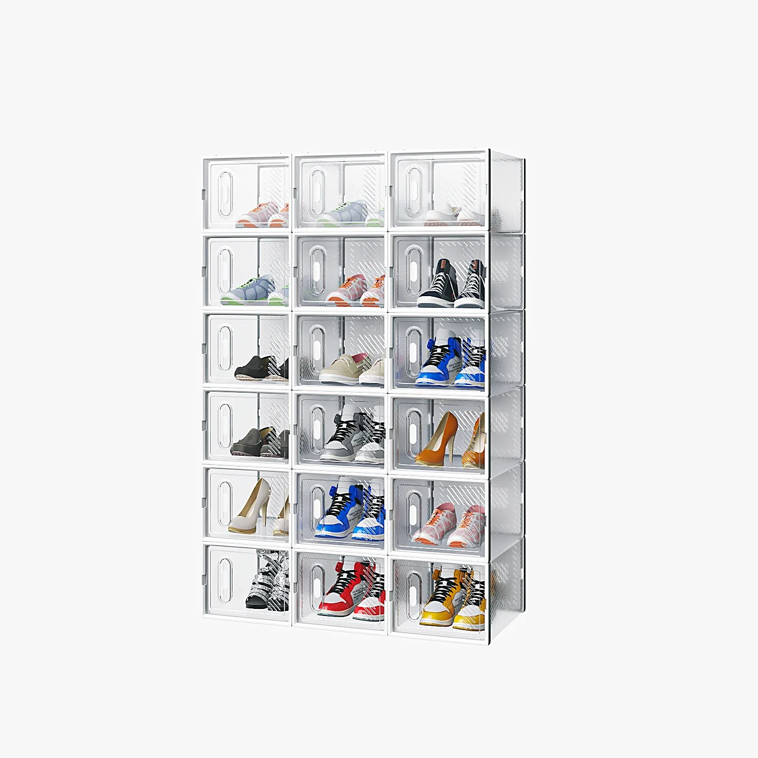 

18-Piece Medium White Plastic Mesh Shoe Box Set - 35.00*25.00*19.00cm, Modular Design for Home Storage