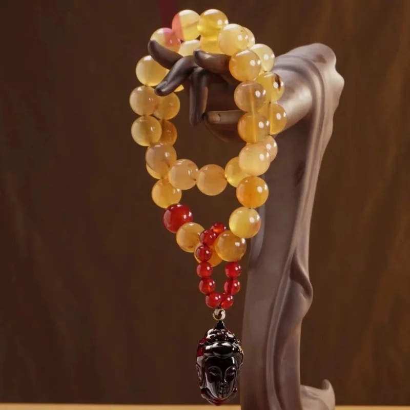 

Natural Cavel round Two-Way Primary Color High Density Blood Silk Horizontal Pattern Buddha Beads Bracelet Handheld