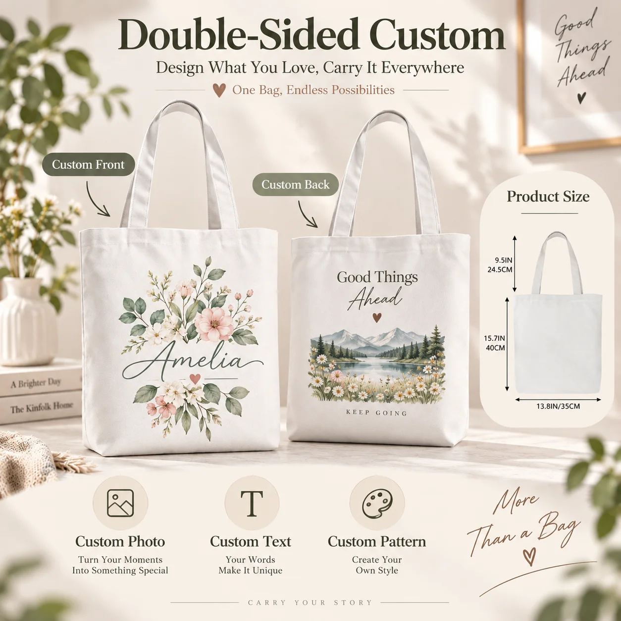 Custom Bag Double‑Sided Print Soft Cotton Canvas Tote Bag DIY Personalized Pattern Shoulder Handbag Reusable Large Capacity