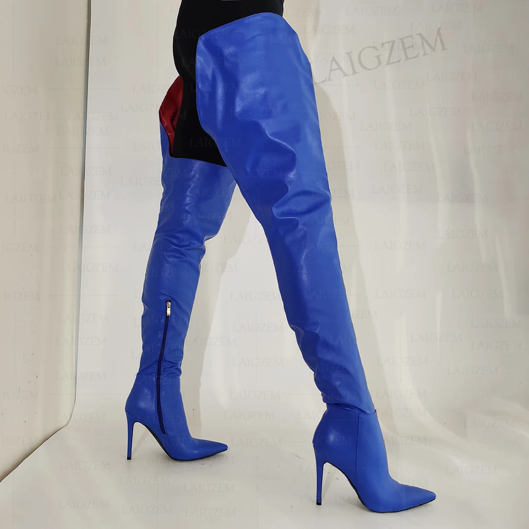 ZHIMA Women Thigh High Boots Sexy Pointed Toe Thin High Heels Side Zip Boots Over Knee Ladies Shoes Woman Plus Size 38 43 45 47 image 3