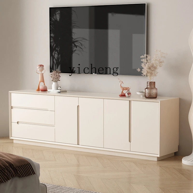 ZC Minimalist TV Cabinet Bedroom Tailstock Floor Heightened Solid Wood Living Room Cream Style Floor Cabinet Storage Cabinet