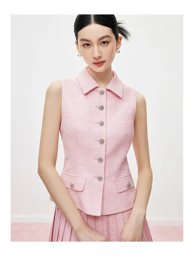 Frence Fashion Donna Giacche rosa Gilet Colletto rovesciato Polo Cappotti con risvolto Primavera Estate Dolce Office Lady Fashion Abiti da festa