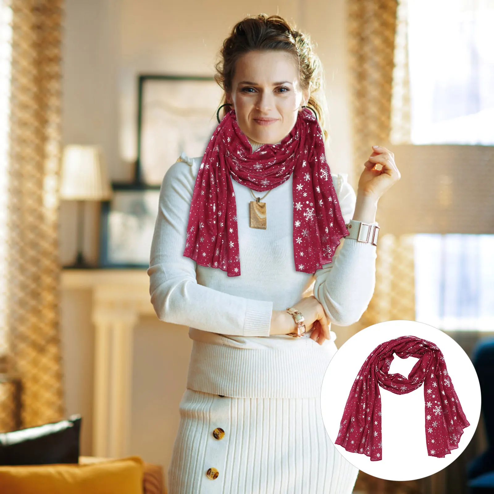 

1Pcs Christmas Snowflake Scarf Exquisite Workmanship Stylish Neckerchief Xmas Decor Ideal Family Friends Gift Christmas Scarf