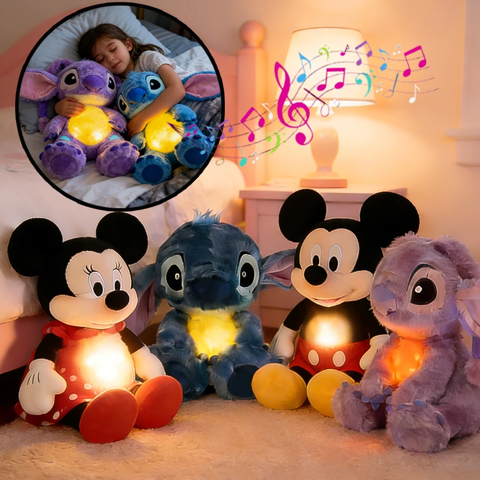 

Disney Lilo & Stitch Микки и Минни плюшевая кукла дыхание ребенок Peluche успокаивает игрушку аниме детская музыка свет игрушки для сна подарки для детей
