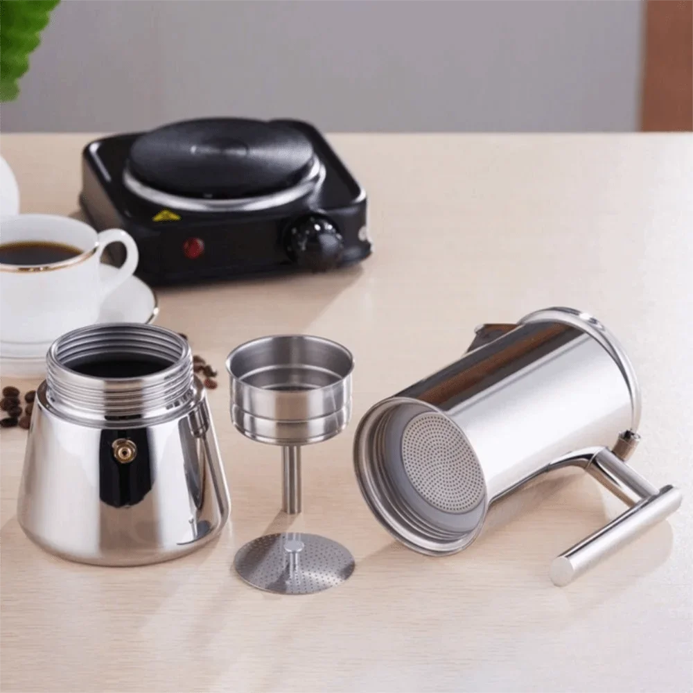 Stainless Steel Italian Coffee Pot Antioxidant Fast Heat-conductive Espresso Maker Pot Reinforced Leak-proof Espresso Percolator