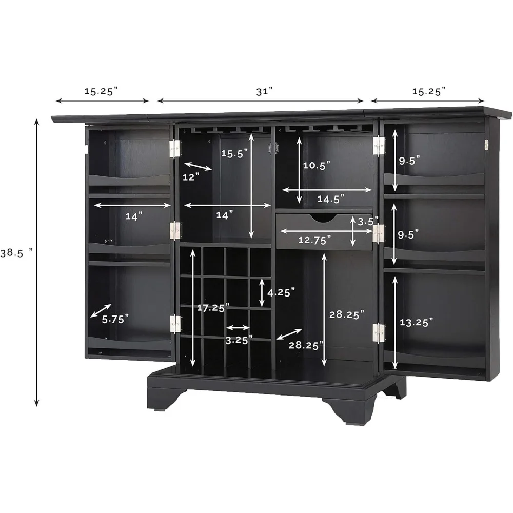 Lafayette Expandable Bar Cabinet with Storage Shelves, Drawer, and Wine Rack