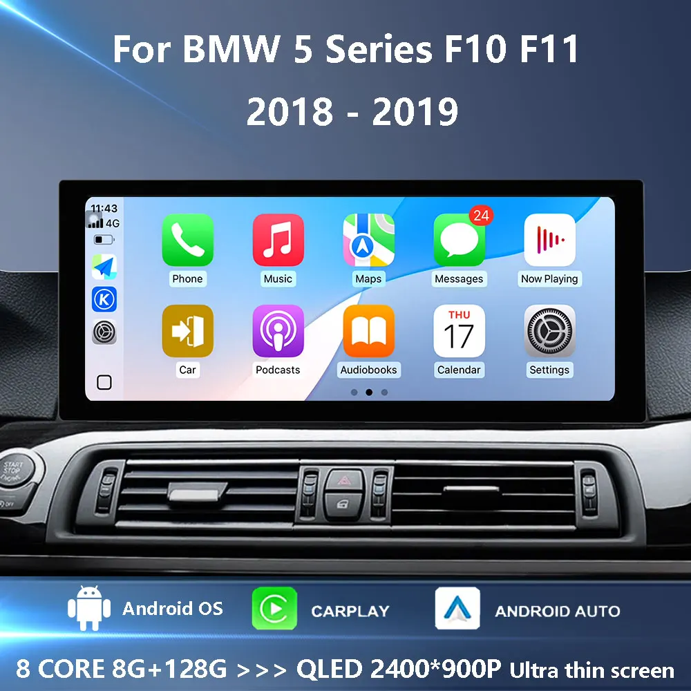 Reproductor Multimedia de Video para Auto con GPS y Estéreo Navi para BMW Serie 5 F10 F11 2018-2019, Sistema EVO Android 16, Carplay, Accesorios para Auto