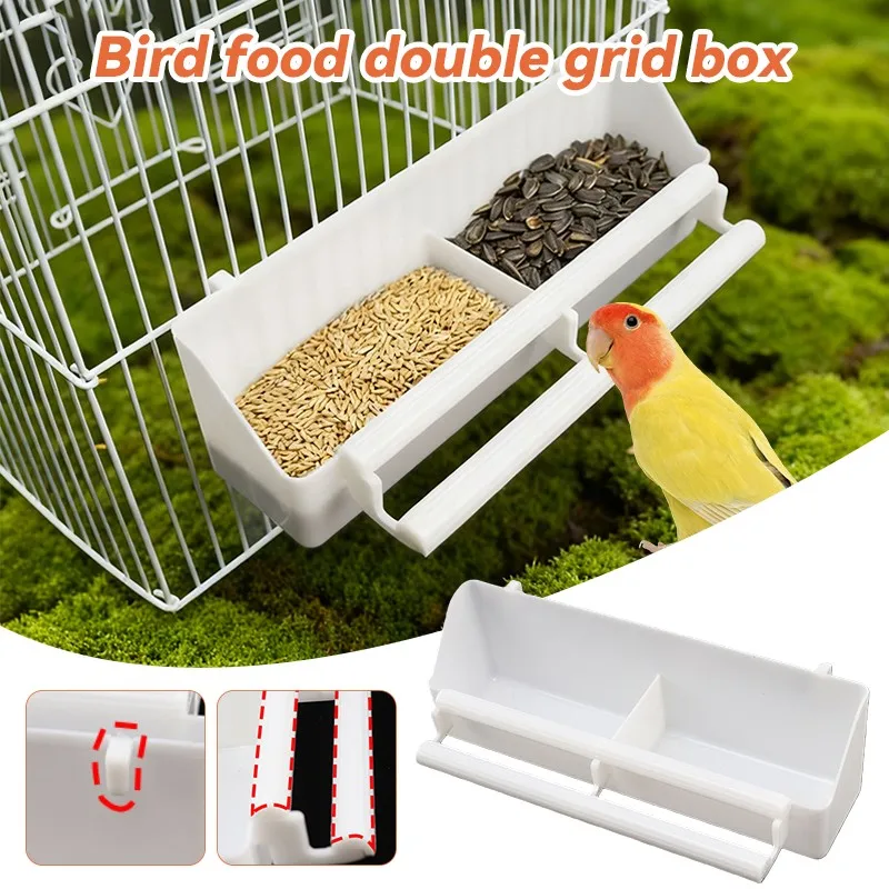 

Parrot Feeder Feeding Box Pets Bird Food Box Double Grid Stand Bird Feeding Trough Food Container Bird Cage Accessories