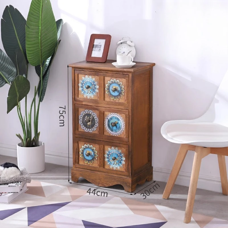 

‌Solid Wood Narrow Dresser for Tight Spaces Retro Bedside Storage Cabinet Multi-Layer Kitchen Slim Side Table Organizer‌