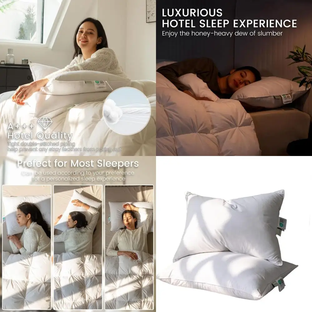 

Luxury 100% Cotton Goose Down Pillows, Standard/Queen, 2-Pack, Ideal for Sleepers, 20x28