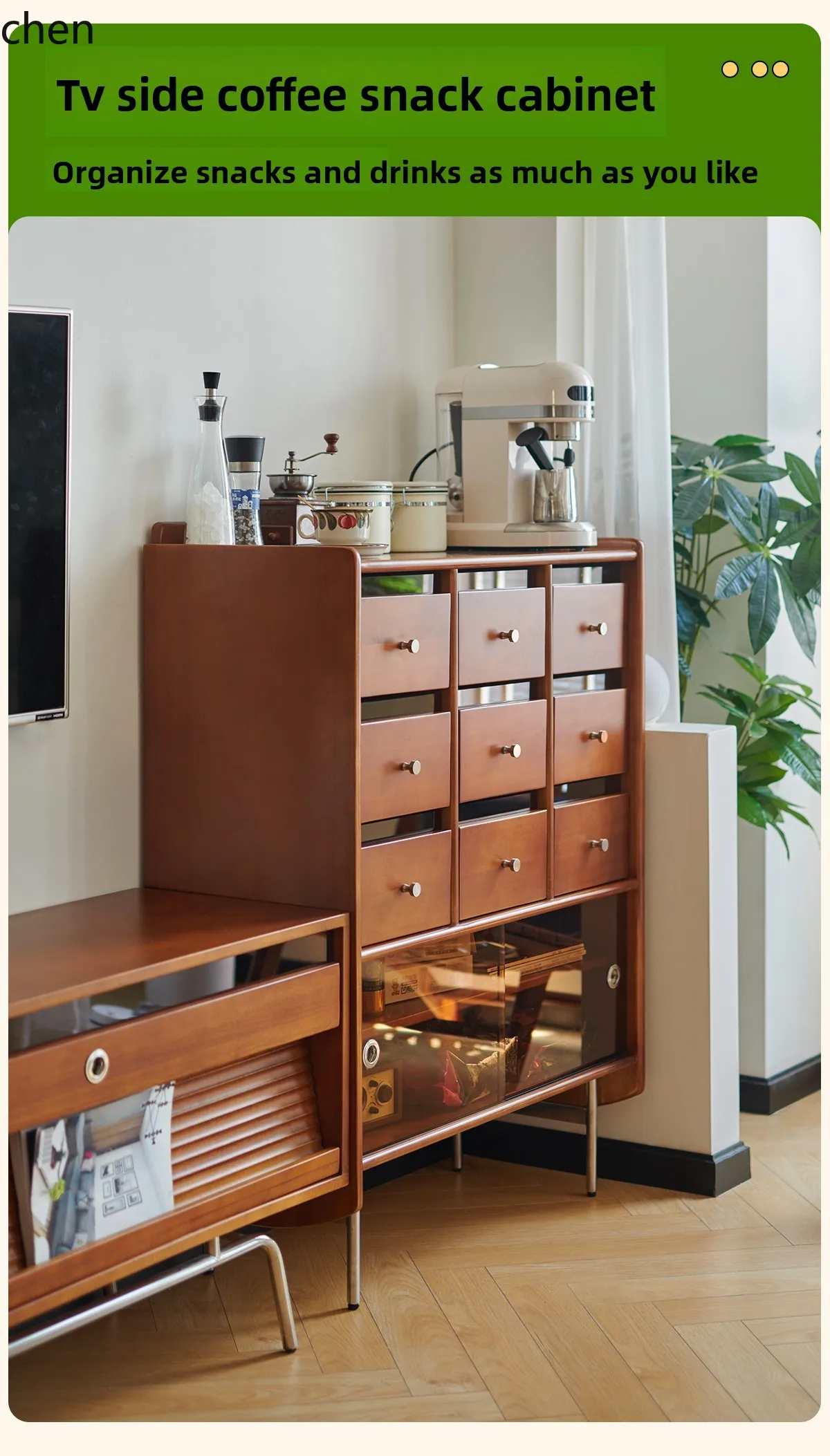 nine-bucket dining side cabinet living room TV side cabinet medieval storage 120cm high bucket solid wood