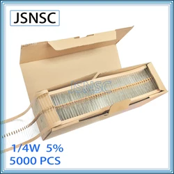 JSNSC 5000PCS 5% 1/4W 0.25W 1K 22K 24K 27K 30K 33K 36K 39K 43K 47K 51K 56K 62K 68K 75K 82K 91K 100K OHM carbon film DIP resistor