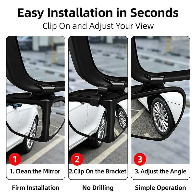 Car Blind Spot Mirror 2 in 1 Dual View Rearview Mirror 360° Adjustable Auxiliary Parking Mirror for Front Rear Wheel Observation