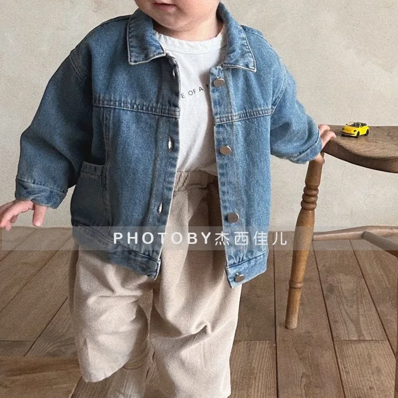 Children's Clothing Boys' and Girls' Spring Coat Handsome Pocket Children's Jacket Denim Fashion Top