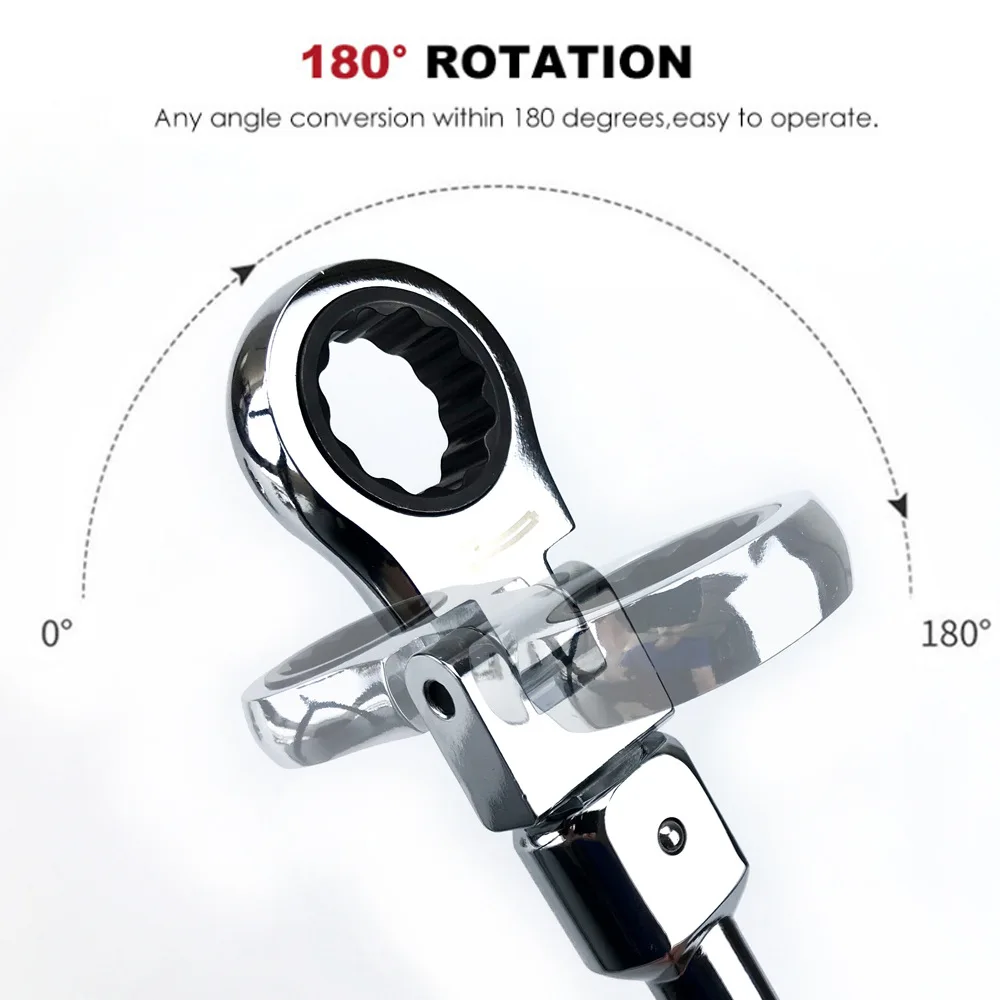 Imagem -05 - Portátil Rotatable Ratchet Wrench Grupo 72 Engrenagem Balançando a Cabeça Combinação Intercambiáveis 180 ° Torque Flexível Removível Spanner