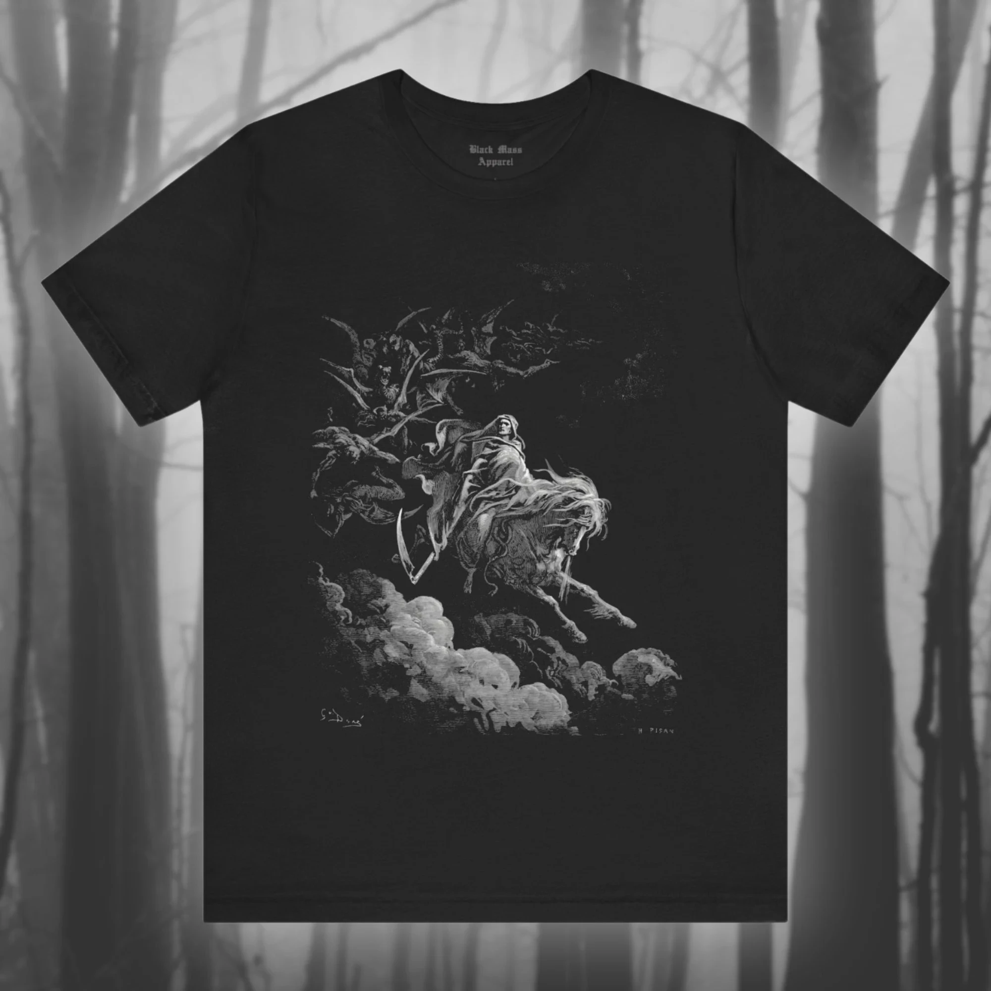 The Vision of Death Gustave Dore Art Pale Horse T-shirt Apocalypse Shirt Gothic Tshirt Grim Reaper Unisex Jersey Short Sleeve