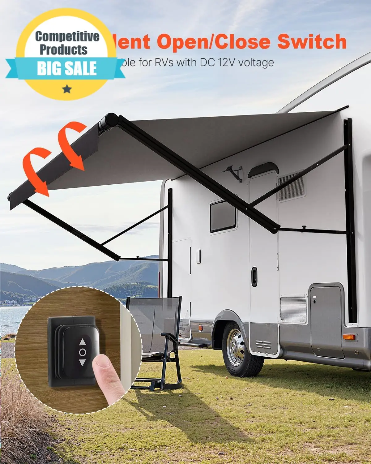 

Substantial Motorized RV Awning Complete Kit, 18' Retractable Awning With Aluminum Alloy Frame, Outdoor Trailer Awning, Fit For