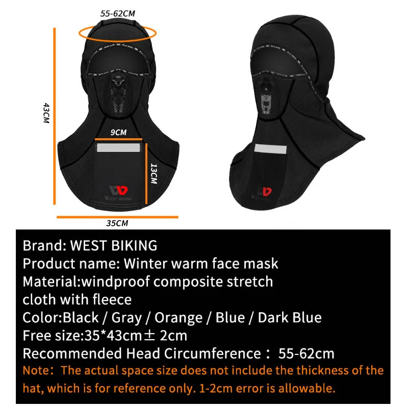 WEST BIKING Winter Warm Cycling Cap Men Thermal Fleece Tactical Balaclava With Pocket Outdoor Windproof Cycling Skiing Face Mask