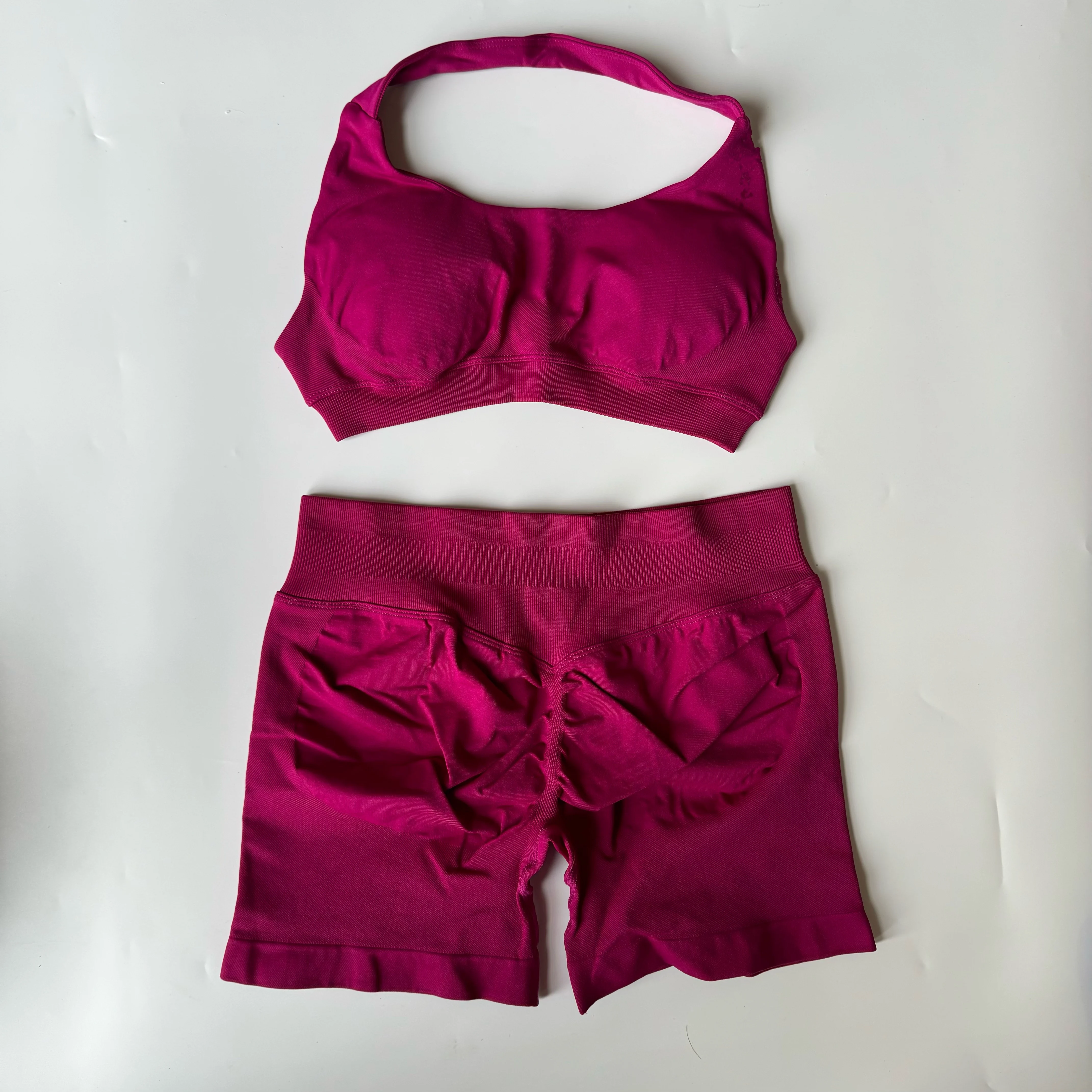 Yoga Shorts Set Naadloze Yoga Set Workout Scrunch Shorts Sets Halter Sportbeha Scrunch Shorts Fitnesskleding Gympak