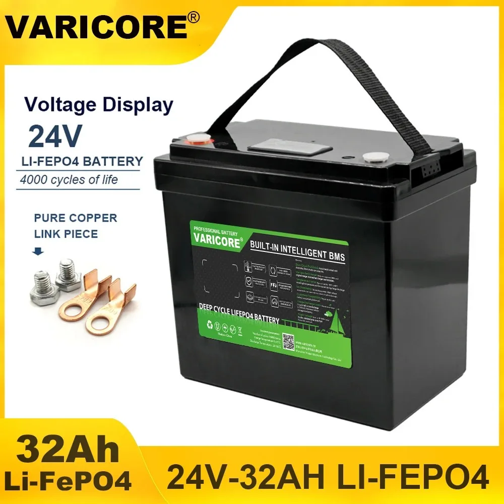 VariCore 24V 32Ah 60A 100A 8s LiFePO4 Batteria USB 3.0 Tipo-C Uscita per RV Golf cart Accendino per auto Batteria di accumulo di energia 29.2V 5A