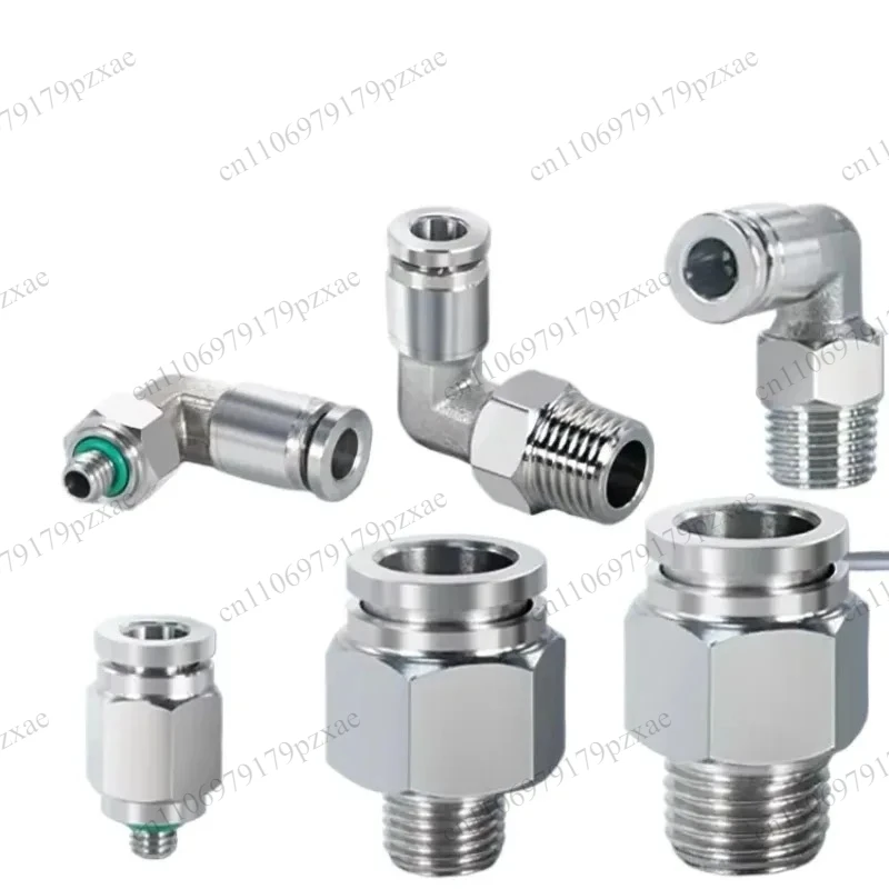 304 Stainless Steel Pneumatic Quick Fittings Straight PC10-R1/4 & 90° Elbow PL8-NPT1/8 Air Hose Connectors