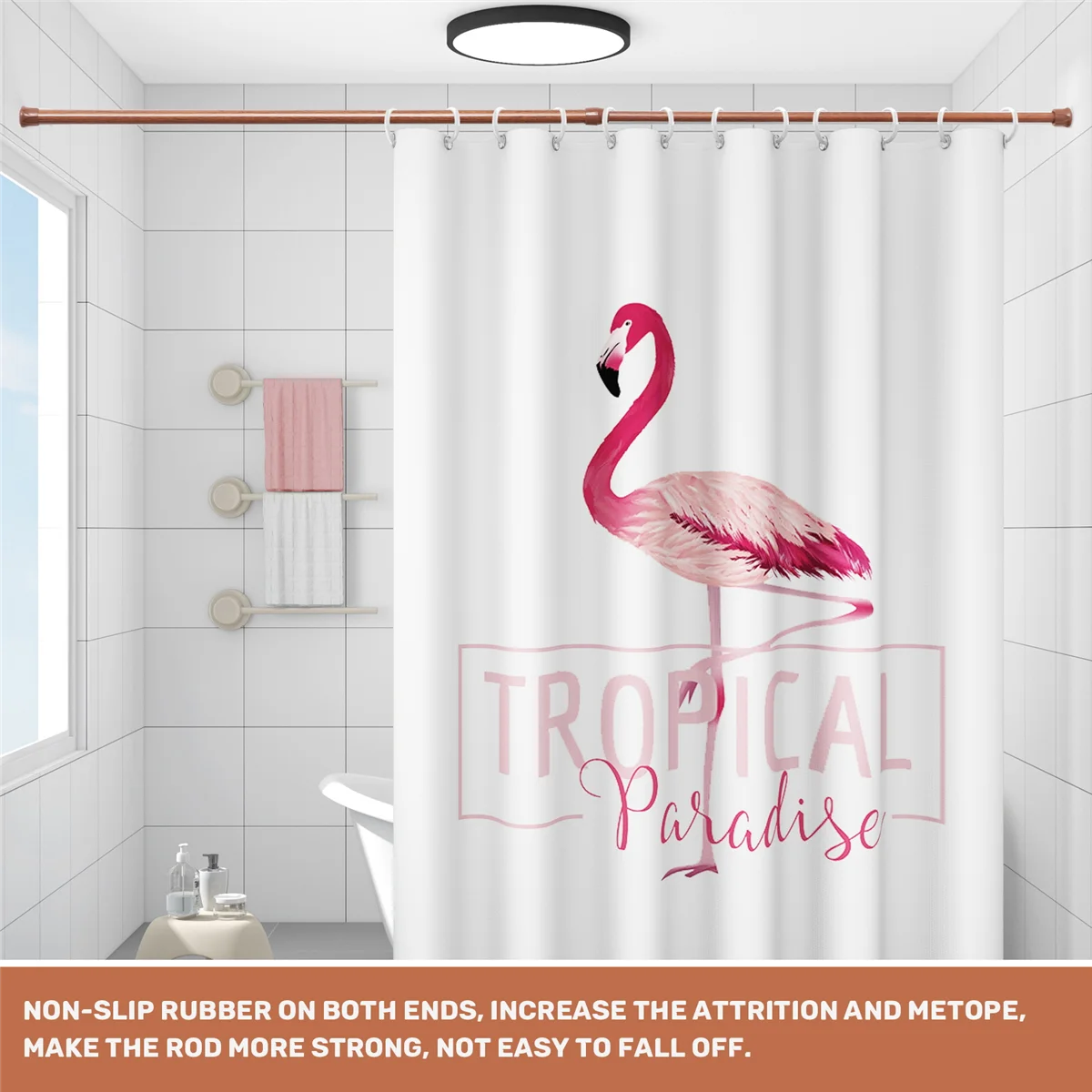 정성 확장형 텔레스코픽 스프링 장착 네트 보일 장력 커튼 레일 폴 막대, 55-90Cm, 목재 색상