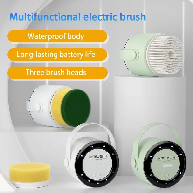 Electric Household Dish Scrubber Brush Wireless Handheld Power Cleaner Kitchen Bathroom Sink Large Area Cleaning 5 brush heads